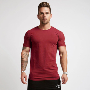 Muscle Fitness Brothers Трансграничная Внешняя торговля Мужские Летние виды спорта Отдых Фитнес Сплошной цвет Легкая пластина Футболка с коротким рукавом