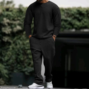 2023 cross-border men's clothing suit spring and autumn two-piece round neck long sleeve T-shirt trousers casual sports suit men's