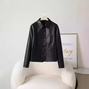 Autumn 2024 New Haining Genuine Leather Square Collar Fashionable Elegant Fragrant Style Suede Leather Jacket Coat