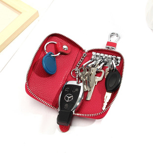 Cross-Border first layer cowhide car key case genuine leather RFID anti-theft brush multifunctional waist hanging zipper key bag wholesale