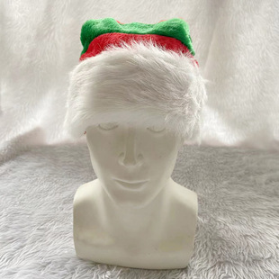 Christmas Red Green White Elf Hat Plush Striped Stitching Christmas Hat Cross-border Foreign Trade High-end Decorative Gifts
