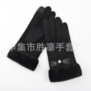 Autumn and winter women's suede warm gloves outdoor riding cold-proof warm cute student touch screen fleece-lined cycling