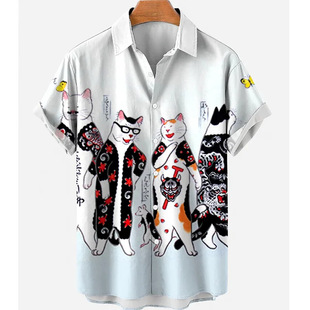 Factory direct cat pattern shirt flower men Medusa vest social cartoon graffiti printed clothing brand new