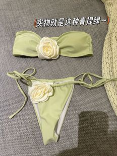 [Princess Jasmine] Seaside Holiday Long Dress Atmosphere Pure Desire Green Green Split Swimsuit Bikini Sexy Summer