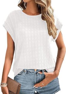 Amazon 2024 European and American Cross-border Summer New Explosions Jacquard Square Loose Round Neck Short Sleeve Women's T-shirt
