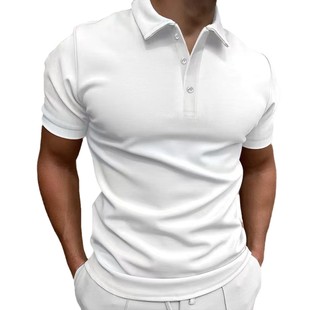 2024 New Men's Hot Short-sleeved Polo Shirt Cross-border Trade Simple Solid Color Casual Lar Polo Shirt