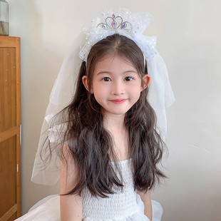 Children's Veil 2024 New Girl's Birthday Hair Accessories Baby Princess Crown Headwear Girls' Photo Performance Accessories