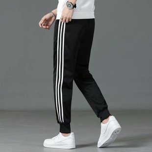 Classic three bars sports sweatpants men's autumn and winter versatile fashion brand loose ankle-tied pants striped basketball casual long pants