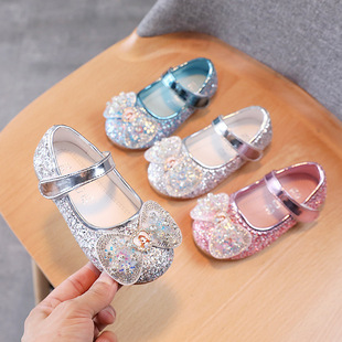 2024 Spring New Girls' Fashion Water Brick Cartoon Princess Shoes Korean Style Girl's Sequin Leather Shoes Soft Bottom Baby Shoes