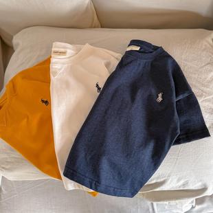 Cream Short-sleeved 2025 Summer Boys and Girls Japanese Trendy Brand Fashionable Bottoming Baby Children's Western Style Solid Color Basic T-shirt