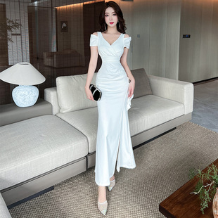 2023 new sexy dress low-cut off-the-shoulder long dress evening dress night work clothes 5968GT536