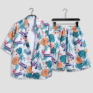 Thai Water Splashing Festival Hawaiian Flower Shirt Men's Short-sleeved Loose Couple's Beach Shirt Quick-drying Casual suit