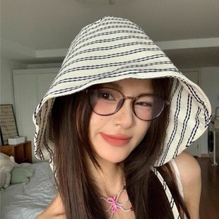 Summer New Striped Fisherman Hat Children's Lace-up Cap Shows Face Small All-match Bucket Hat Sunshade Sunscreen Hat Trendy