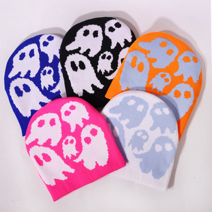 Halloween Party Fashion Jacquard Knitted Hat Trendy Personalized Street All-match Ear Protection Warm Riding Wool Hat