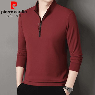 Pierre Cardin Men's Vertical Collar Sweater Spring and Autumn New Mulberry Silk Long-sleeved T-shirt All-match Base Shirt for Men