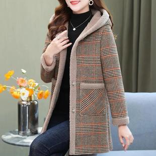 Mid-length Coat Mother's Cotton-padded Coat Women's Trendy ins Winter Hooded Plaid Fleece-lined Warm Cold-proof Fashionable Top