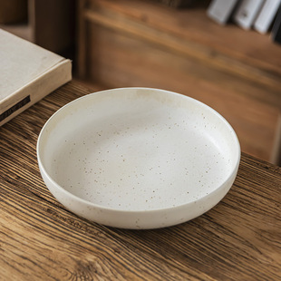 Round Plate Japanese Style Sesame Glaze Deep Plate Household Ceramic Plate Large Plate Tableware Wholesale Dishpoint Dishpoint Salar Plate
