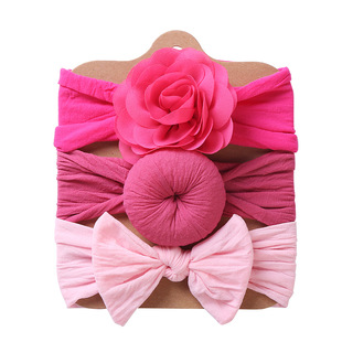 European and American children's hair band three-piece New Flower bow headband set fashion elastic baby cute headdress