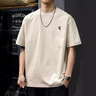 Summer Simple Embroidery Heavy Short-sleeved T-shirt Men's American-style Trendy All-match Ins Pure Cotton Half-sleeved T-shirt Loose Top