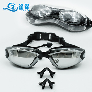 Hot sale silicone goggles adult waterproof anti-fog plating goggles conjoined earplugs swimming goggles swimming cap nose clip set Wholesale
