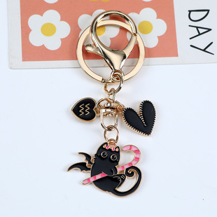 Cross-Border Cartoon Kitten Keychain Pendant Creative Alloy Dripping Oil Cat Jewelry Accessories Bestie Couple Bag Pendant