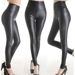 European and American Women's Leather High-waist Elastic Breathable Slim-fitting Leather Pants Nine-point Leather Pants Women's Leggings Black