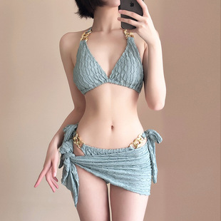 Sexy pure desire style bikini Korean style fashion beauty back size chest push up split three-piece women's swimsuit Amazon