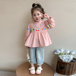 Girls' Cherry Love Doll Shirt Spring 2025 New Fashionable Fashionable Baby Girl Spring and Autumn Cute Top Trendy