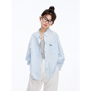 Girls Tencel Linen Shirt Thin 2025 Summer New Children Loose Long Sleeve Top Casual Sun Protection Jacket
