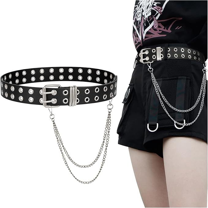 European and American Creative Double Exhaust Chain Sports Belt Cross-Border Punk Style Simple Retro Belt Leather Goods Trendy Versatile