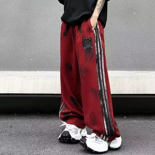 Red Sports Pants Male and Female Hip-Hop Street Dance Wide Leg Work Pants Autumn Couple Fashion Brand Loose Casual Sweatpants