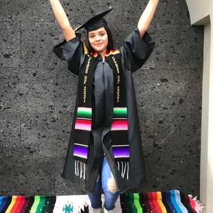 Handmade embroidered embroidery Mexican graduation belt Class of 2021 color stripe black belt graduation scarf