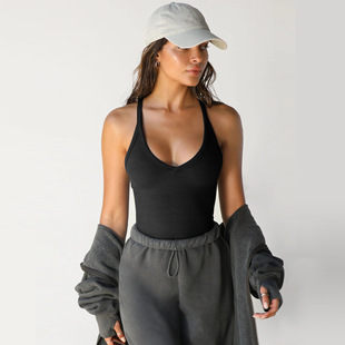 Amazon 2024 Spring New Knitted Vest European and American Women's Sexy Slim Fit Top Trendy Brand Inner Base Shirt