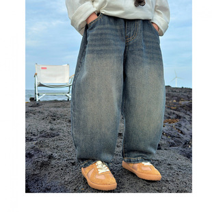Boys Jeans Autumn 2024 New Children Spring and Autumn Retro Loose Trousers Boys Autumn Sports Straight