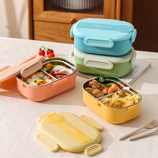 Cross-border 304 stainless steel lunch box lunch box student office worker canteen meal compartment lunch box plastic lunch box