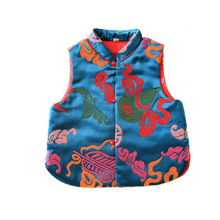 Classical Colorful Eight Treasure Gourd Woven Velvet Forged Vest Women's New Chinese-style Buckle Tang Suit Vest Autumn and Winter Parent-child New Year's Service