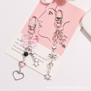 New sweet Asian style bow keychain pendant creative mobile phone short chain love five-pointed star accessories bag decoration