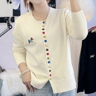 plus size Women's Chanel Style Color Button Crewneck Sweater Coat Women's Loose Lazy Autumn and Winter Knitted