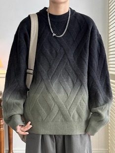 Gradient Sweater Men's Winter Thickened Simple Trendy Knitted Sweater Men's Loose Lazy Style Pullover Sweater Jacket