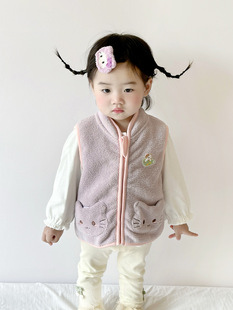2025 Girls Plush Thickened Vest Autumn and Winter fleece-lined Vest 3865 Baby Baby Outer Wear Rabbit Waistcoat