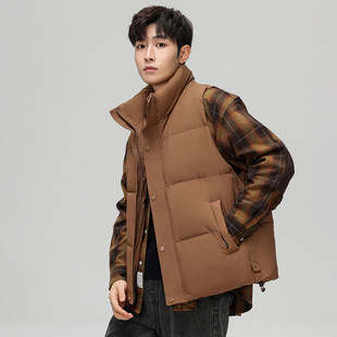 Men's down vest autumn and winter New thickened warm vest youth white duck down stand collar waistcoat sleeveless coat fashion