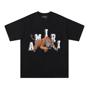 Американский прилив amiri Short-sleeved T-shirt футболки с короткими рукавами для мужчин и женщин, свободные буквы с принтом летом