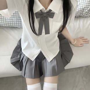 College Style Graduation Class Uniform Organ Pleated Jk Uniform Shirt Women's Summer Original Basic White Short-Sleeved Shirt Suit
