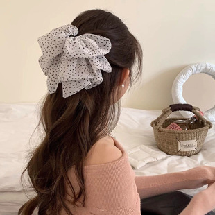 Ancient Early Atmosphere Wave Dot Chiffon Bow Elegant Hairpin Women's 2025 New Back of Head Disc Hair Grab Clip