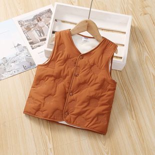 2024 autumn and winter new children's cotton vest solid color small and medium-sized baby cotton vest for boys and girls fleece-lined thickened waistcoat tide