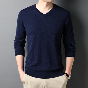 Erdos 100 Pure Cashmere Sweater Men's Chicken Heart Collar Autumn Thin V-neck Sweater Knitted Sweater Base Shirt