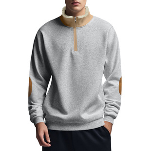 European and American Cross-border Amazon New American Sweat Vintage Stitching Embroidered Half-placket Men's plus size Long-sleeved Sweat