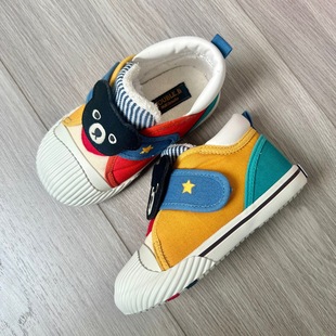 Japanese single foreign trade children's shoes miki DB black bear head color biscuit head velcro canvas shoes rubber sole vulcanized shoes