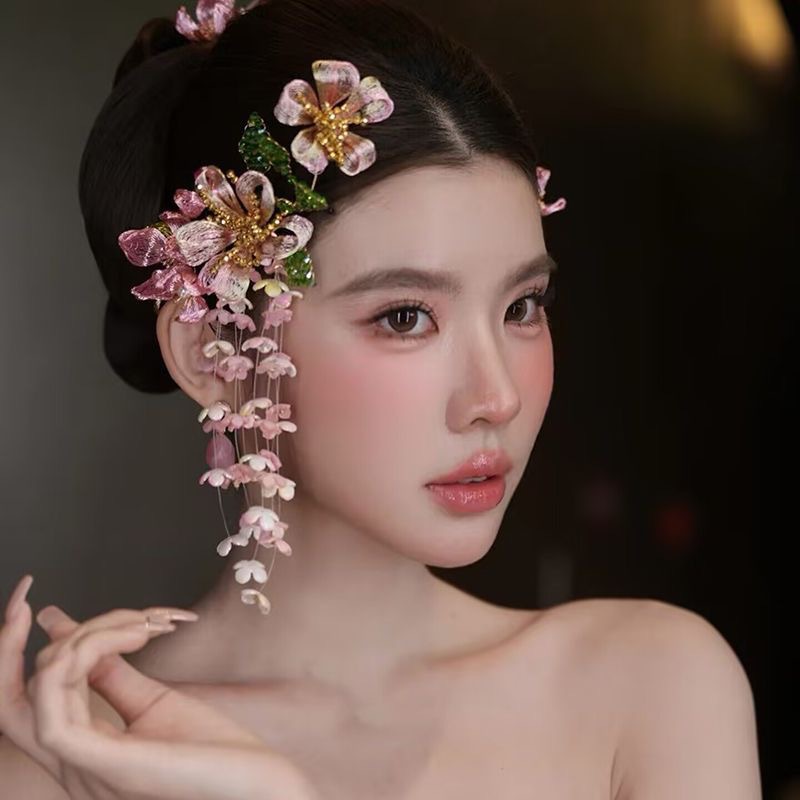 Bride's New Chinese-Style Floral Hair Accessories, Bridal Headwear with a High-End Feel, Butterfly Mesh Design Hair Accessories, Age-Reducing Accessories, Hairpins