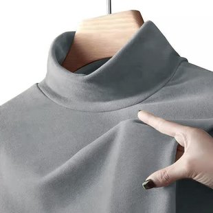 Half-high Collar Velvet Long-sleeved T-shirt Men's Autumn and Winter 2024 New Clothes Solid Color Top Inner Base Shirt for Men